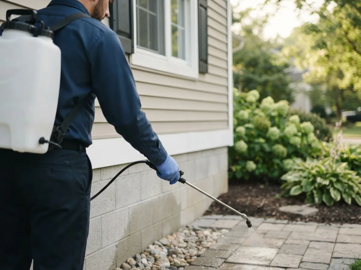 Pest control technician inspecting a home in Hannaford, ND